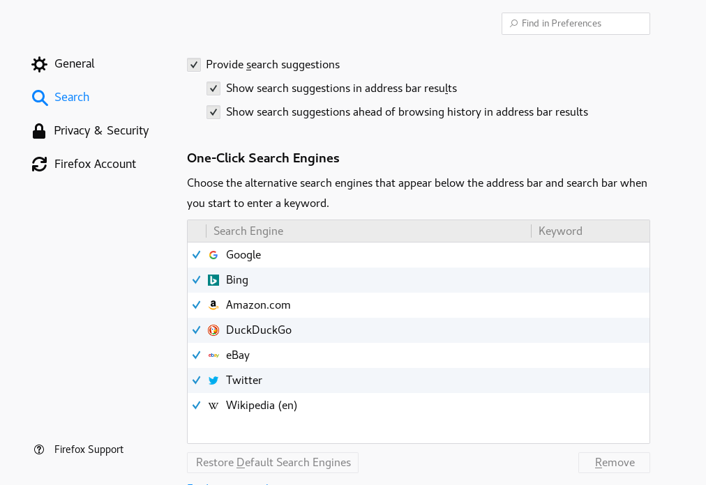 Firefox—Manage Search Engines