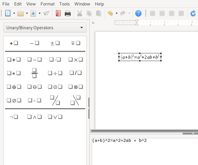 Mathematical Formula in LibreOffice Math