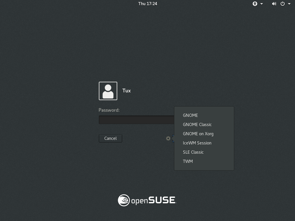 Default GNOME Login Screen—Session Type