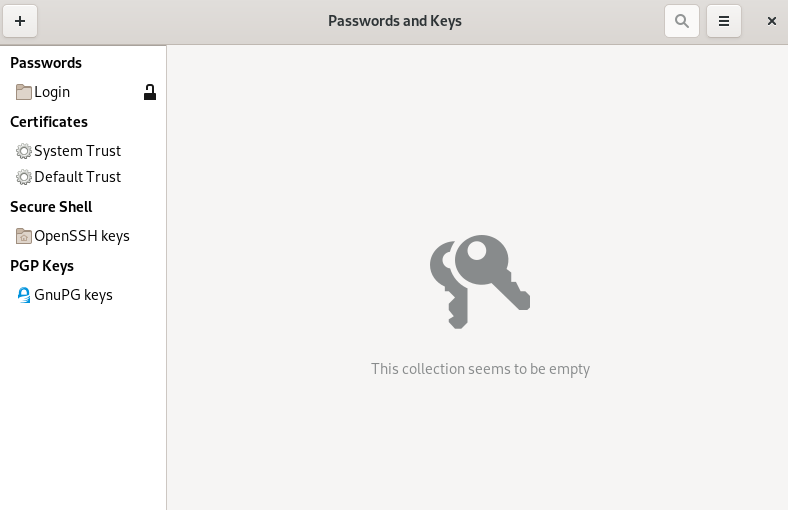 Passwords and Keys main window