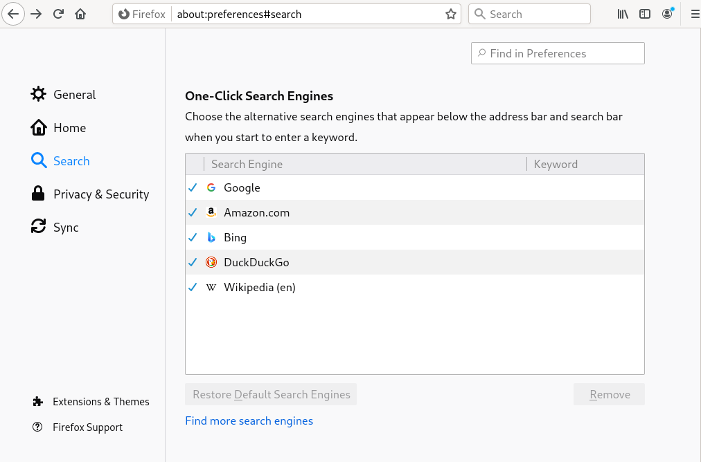 Firefox—manage search engines