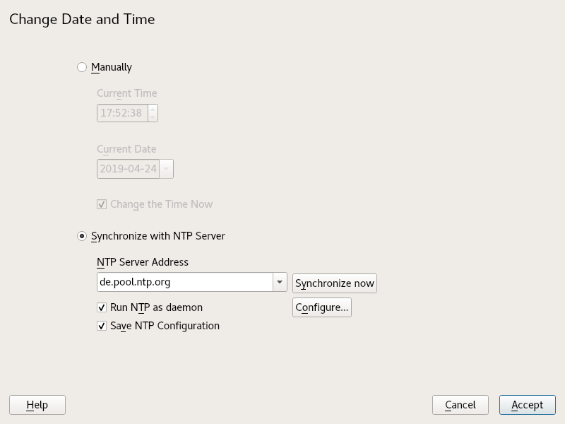 Time settings with NTP server
