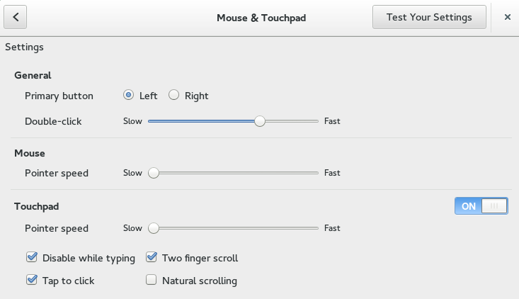 Mouse and Touchpad Settings Dialog