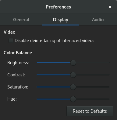 GNOME Videos Display Preferences