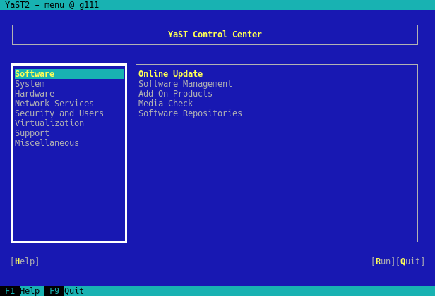 Main Window of YaST in Text Mode