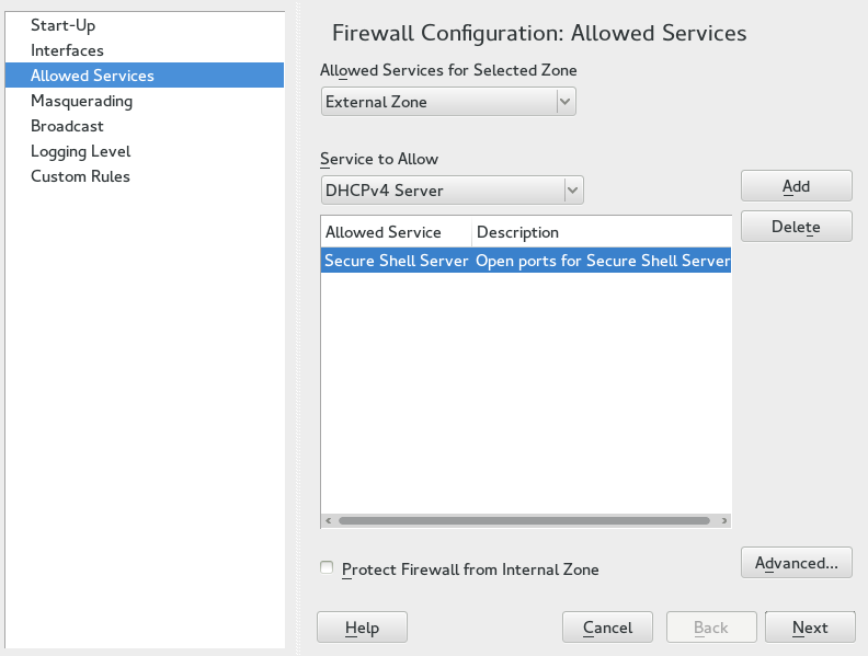 Firewall Configuration: Allowed Services